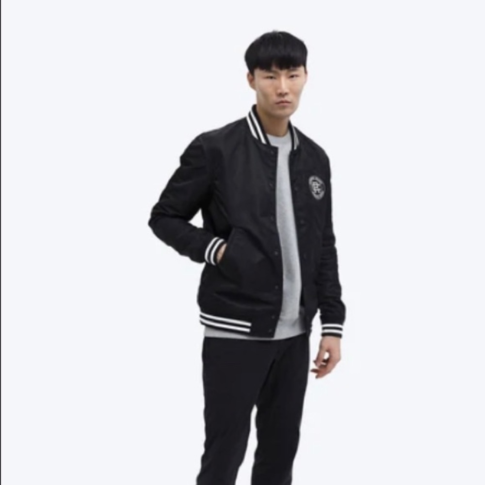 NWT Reigning Champ Stadium Jacket men’s Large Jet Black Crest logo